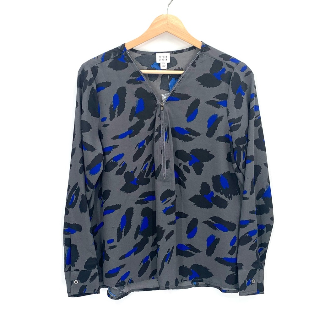 Peyton Jensen Aimee Gray Leopard Print Top Blouse Size Extra Small